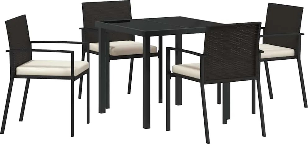 vidaXL Kert étkező szett 5 pcs Fekete Porszórt acél