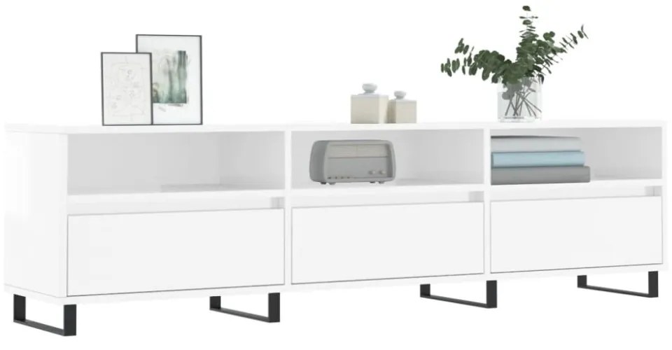 magasfényű fehér szerelt fa TV-szekrény 150 x 30 x 44,5 cm