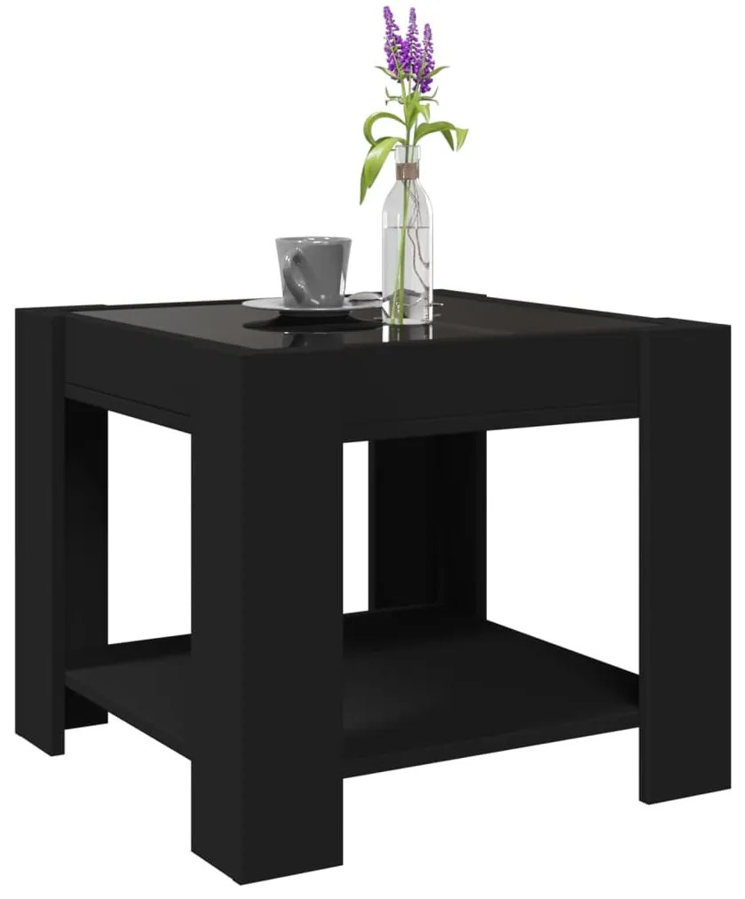 Fekete szerelt fa dohányzóasztal LED-del 53 x 53 x 45 cm
