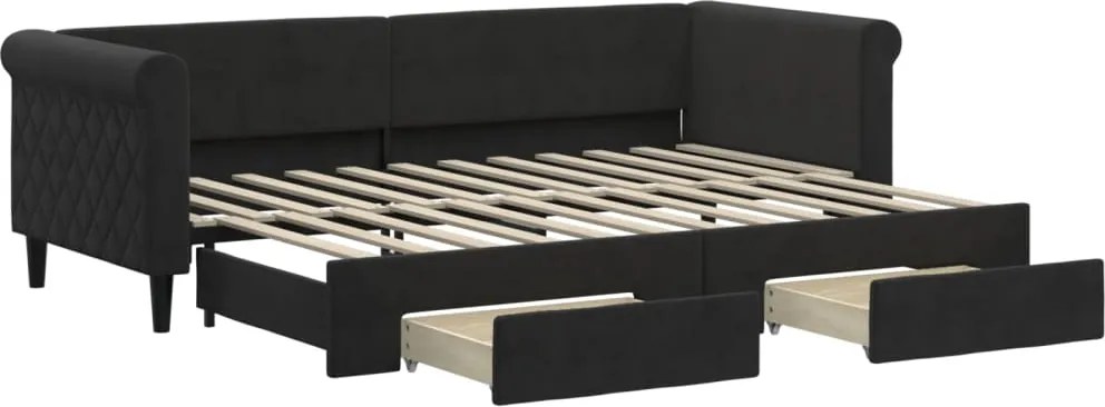 vidaXL fekete kihúzható bársony heverő fiókkal 80 x 200 cm