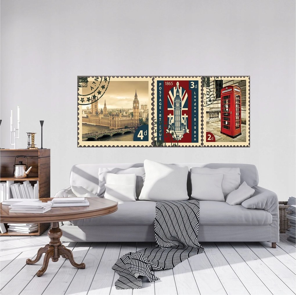 Flizelin fotótapéta London Big Ben bélyegek retro műemlékek 250x104 +ragasztó