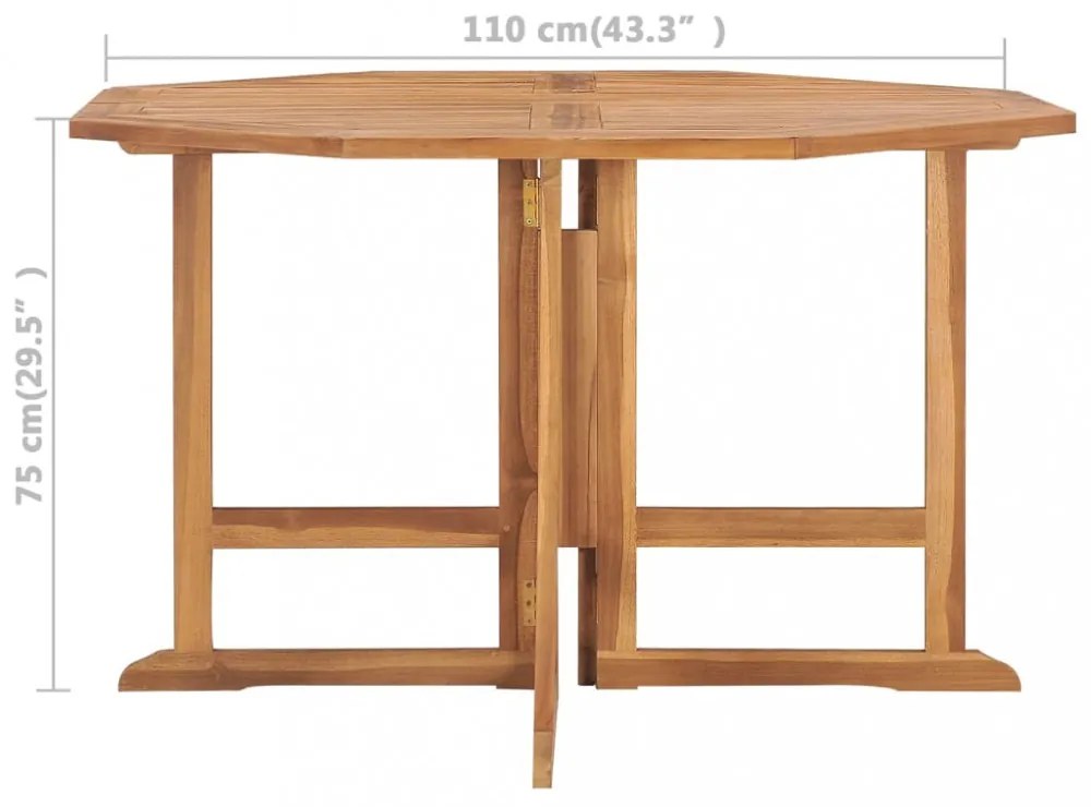 összecsukható tömör tíkfa kerti étkezőasztal 110 x 110 x 75 cm