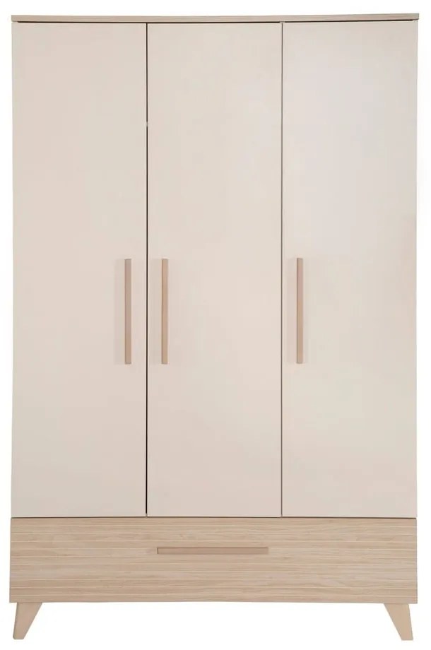 Krémszínű-natúr színű gyerek ruhásszekrény tölgyfa dekorral 118x190x52 cm Sidney – Roba
