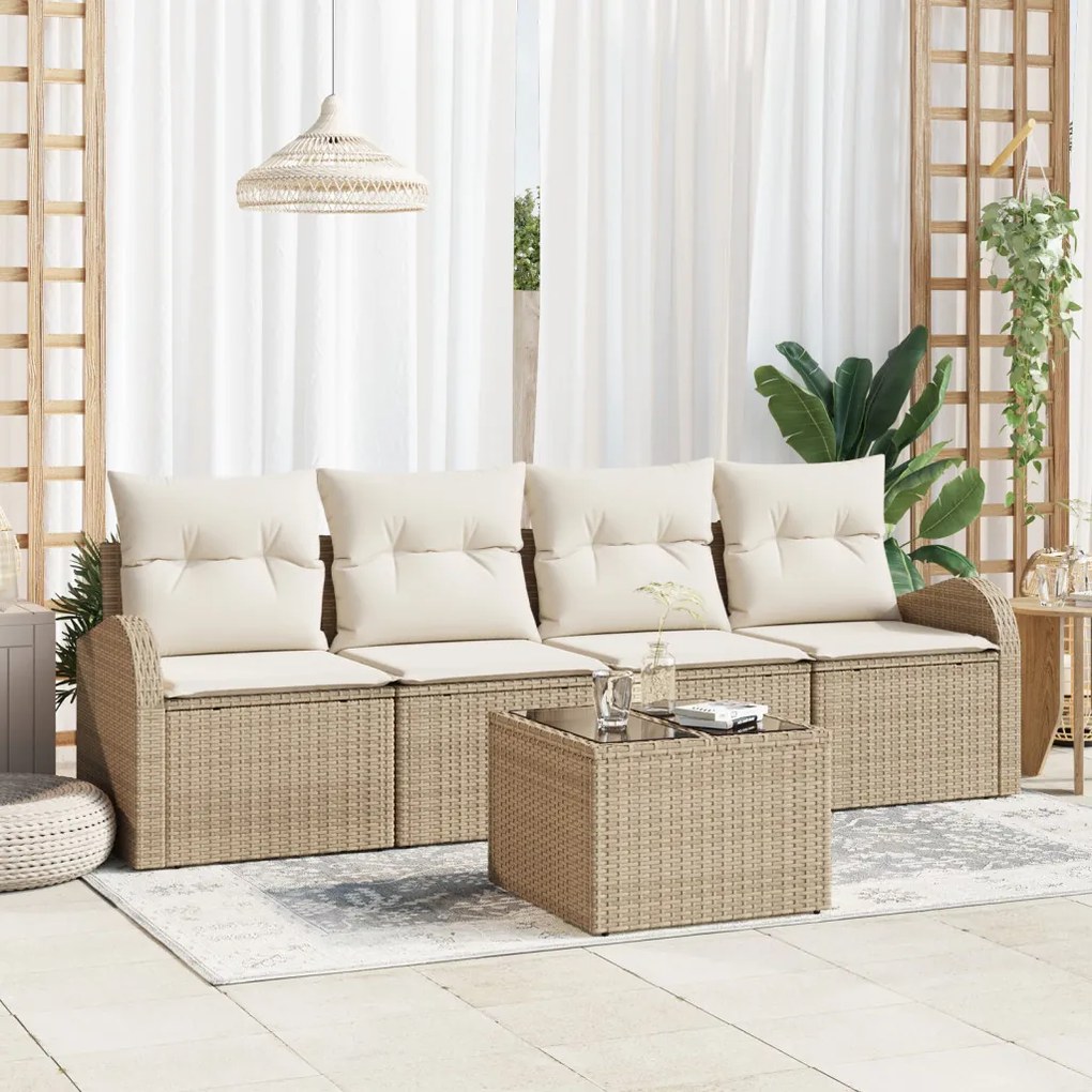 5 részes kertbútor szett párnákkal Bézs poli rattan