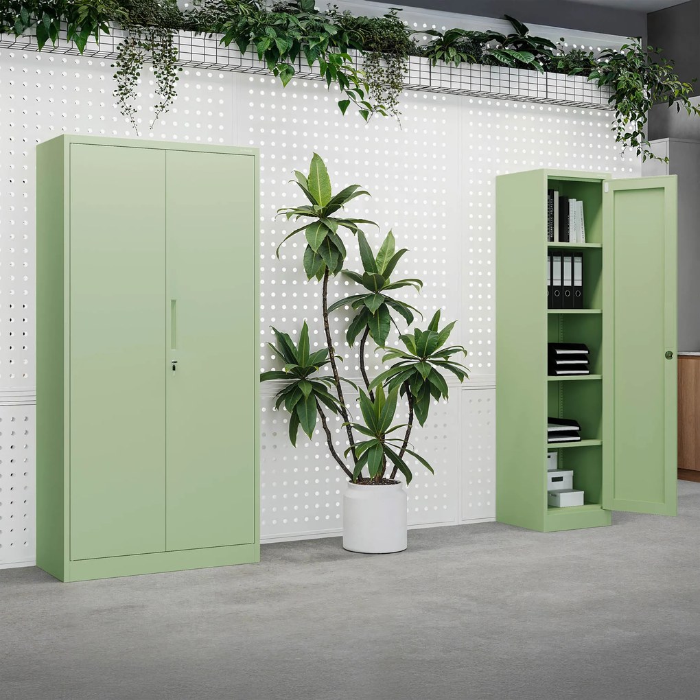 Keskeny fém irodai iratszekrény, pasztellzöld, 450x1850x400 mm: ALEX Fresh Style