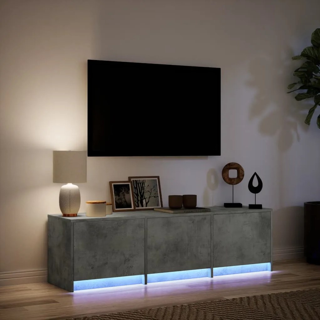 betonszürke szerelt fa TV-szekrény LED-ekkel 140 x 34 x 40 cm