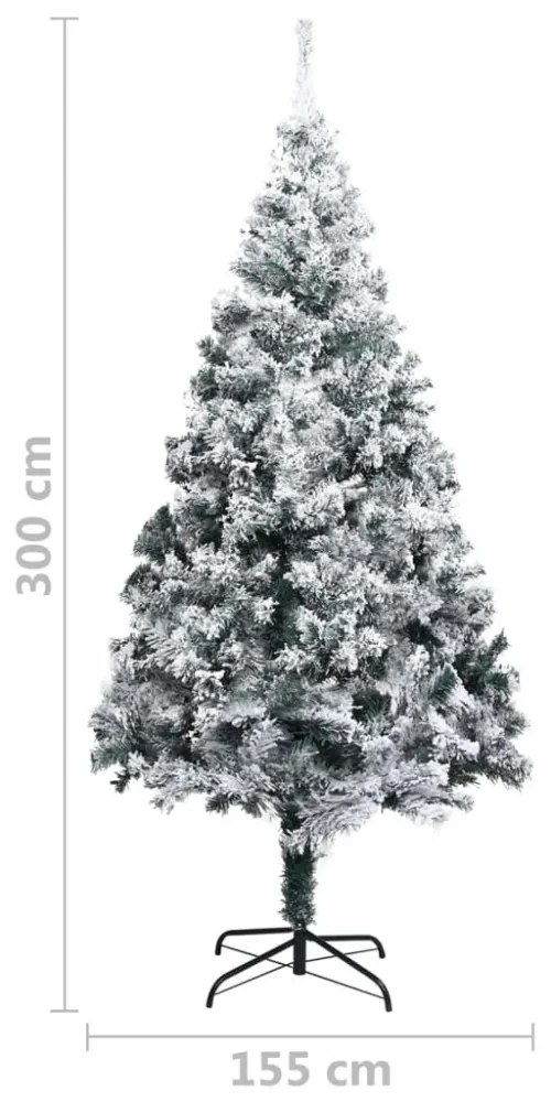 zöld PVC műkarácsonyfa pelyhes hóval 300 cm