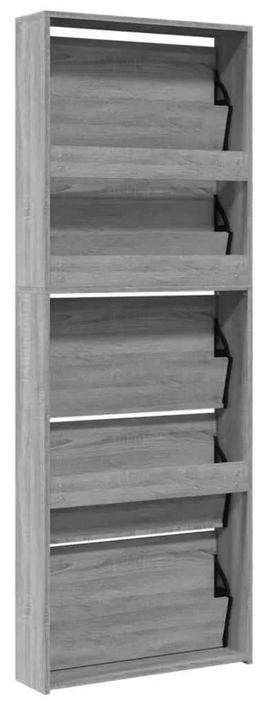 5 szintes szürke sonoma cipőszekrény tükörrel 63x17x169,5 cm