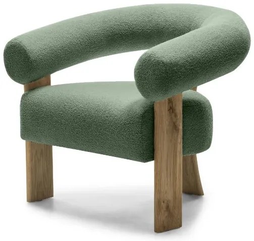 Sötétzöld design fotel KOKEI, tölgy