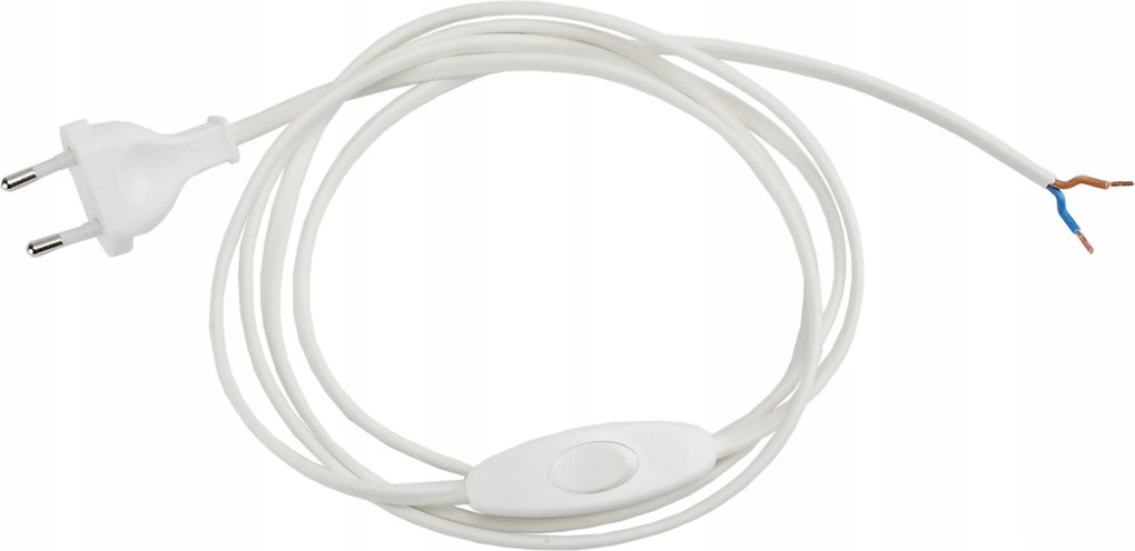 Fehér csatlakozó 1,5m kábel dugóval és kapcsolóval éjszakai lámpákhoz