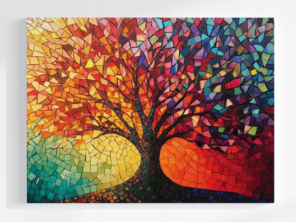 Vászonkép Canvas Dekoráció Az Élet Fája Mozaik Ólomüveg Boho 100x75
