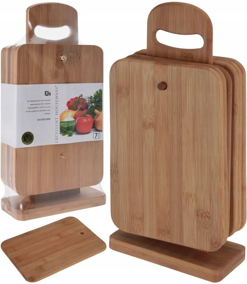 6 db Bambusz Vágódeszka Állvánnyal Konyhai Szeleteléshez, Tálaláshoz Deszka Szett