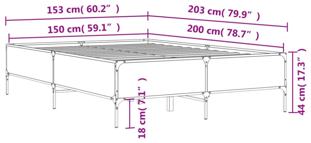 sonoma tölgyszínű szerelt fa és fém ágykeret 150 x 200 cm