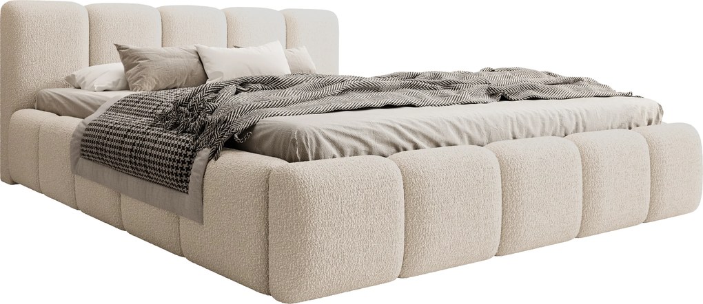 Tesia kárpitozott ágy 180x200 cm, ágyneműtartós - bézs bouclé Quelle 03