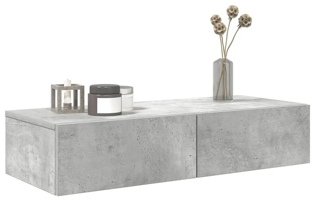 Falipolc fiókokkal betonszürke 80x33x17 cm műszaki fa