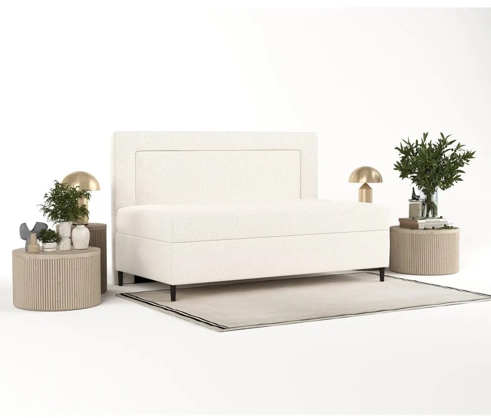 Krémszínű kárpitozott egyszemélyes ágy 90x200 cm Alba – Maison de Rêve