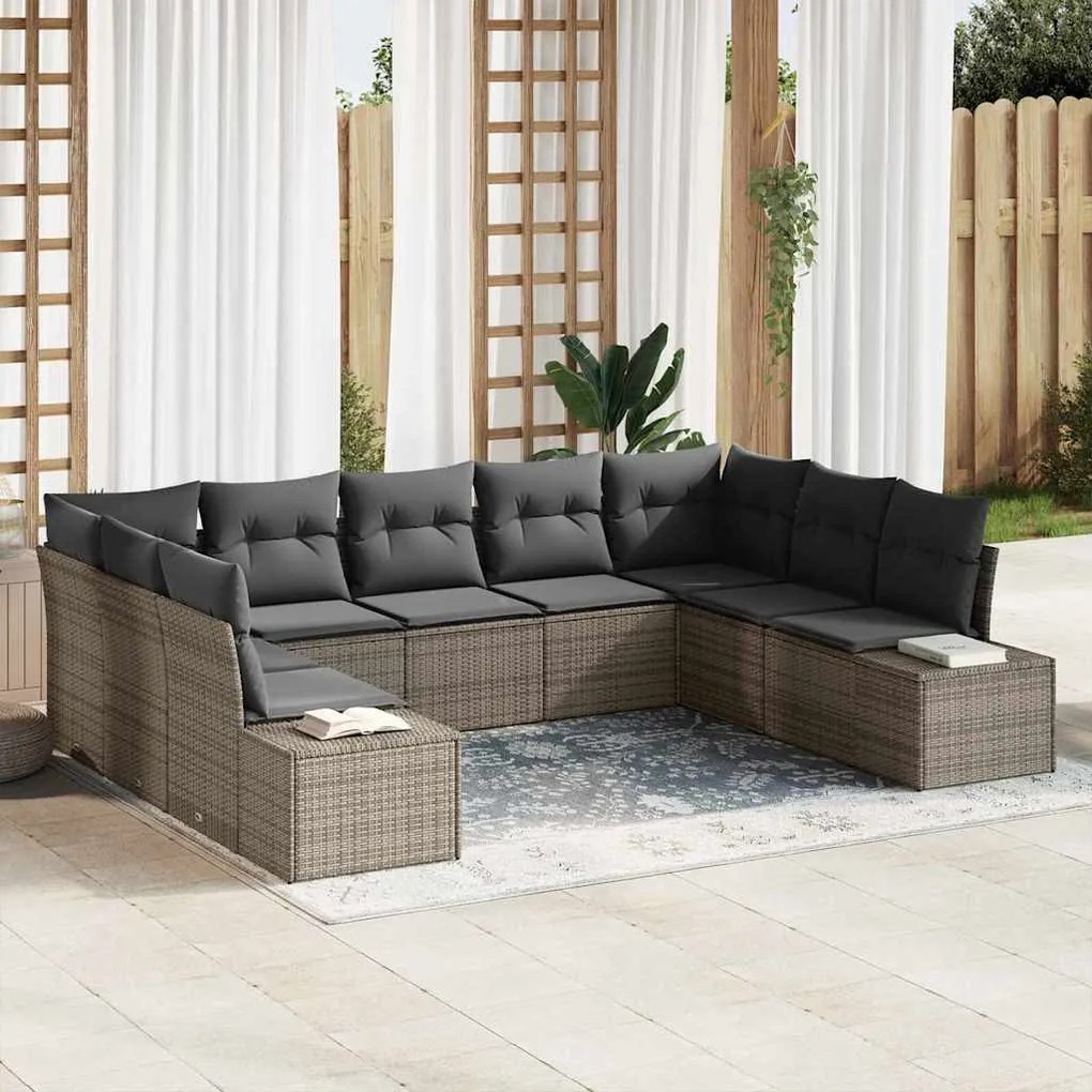 Kerti Kanapé Szett 9 pcs Szürke 289 x 209 x 85 cm Poli rattan