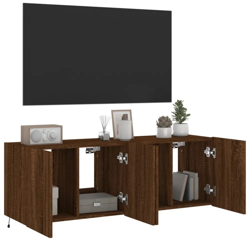2 db barna tölgyszínű fali TV-szekrény LED-del 60x35x41 cm