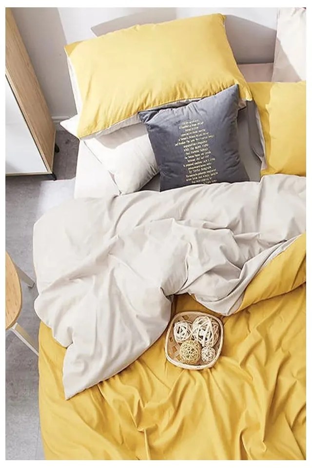 Sárga-krémszínű kétszemélyes-hosszabbított pamut ágyneműhuzat lepedővel 200x220 cm – Mila Home