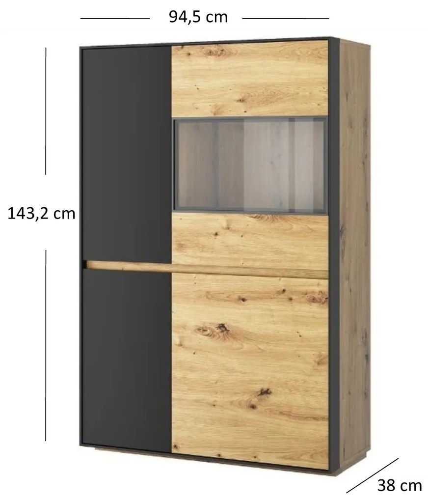 Vitrin Bobbie 3D1W (artisan tölgy + fekete). Akció -18%. 1052778