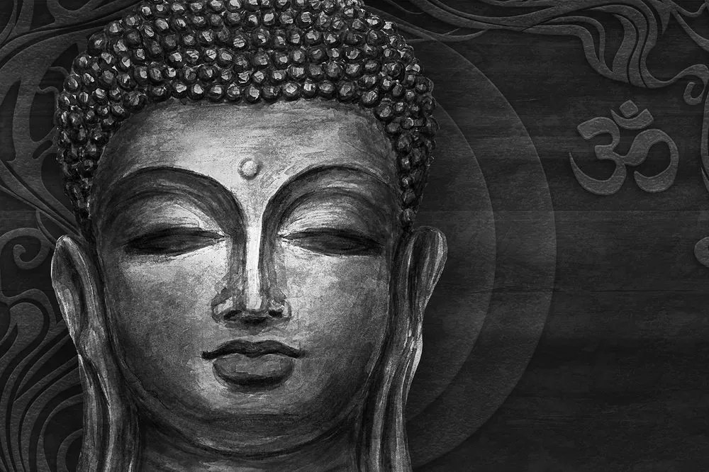 Öntapadó tapéta Buddha arca fekete fehérben