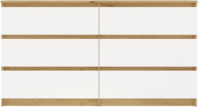 M6 140 fiókos szekrény, 138x75x40 cm, tölgy-fehér