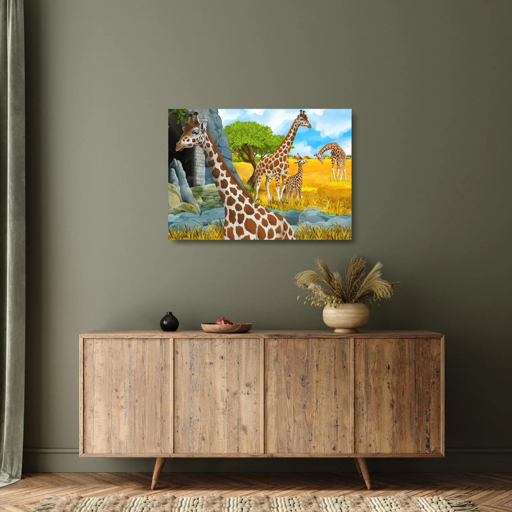 Kép - zsiráf család (üvegen) (70x50 cm)