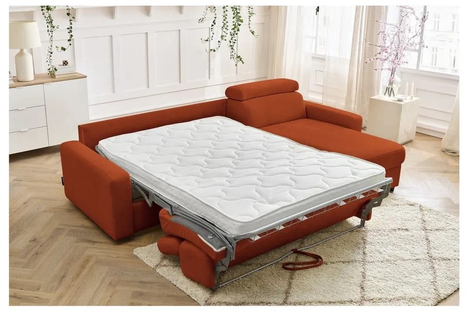 Téglavörös kinyitható sarokkanapé (variálható) Monaco – Bobochic Paris