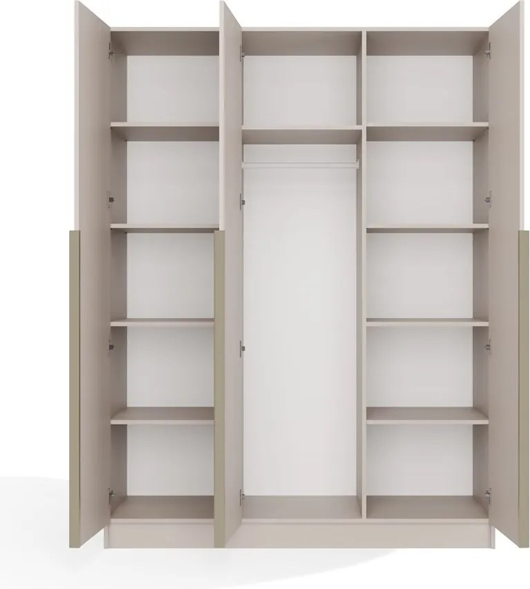 Senso 3D gardróbszekrény, 150 cm, 3 ajtó, arany fogantyúk, kasmír