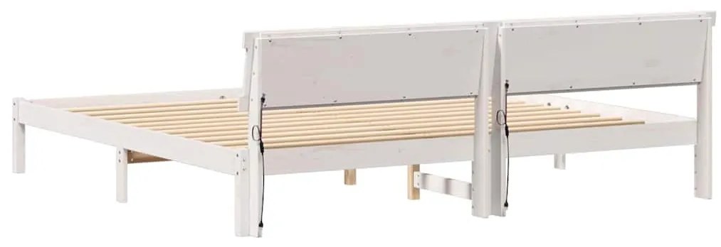 Ágykeret LED -es lámpákkal Fehér 200 x 200 cm Tömör fenyőfa