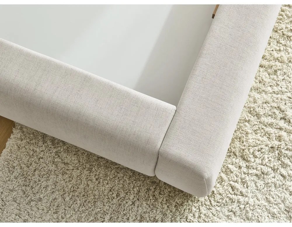 Bézs kárpitozott franciaágy tárolóhellyel, ágyráccsal 160x200 cm Jagna – Bobochic Paris