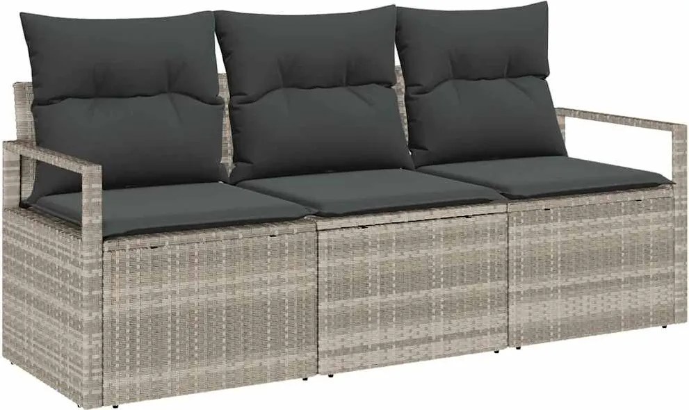 vidaXL Kanapé Szett 3 pcs Világosszürke polirattan