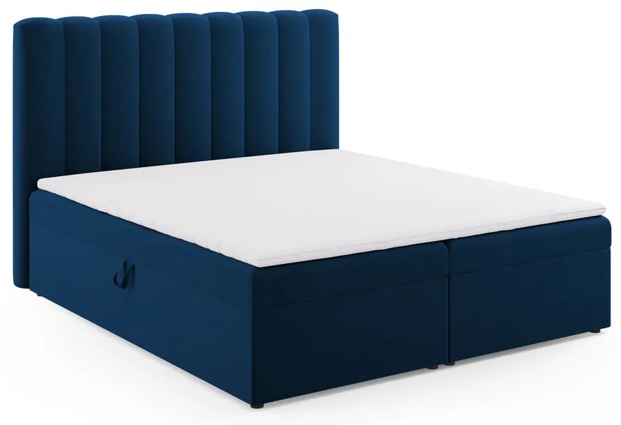 Sötétkék boxspring ágy tárolóhellyel 180x200 cm Gina – Milo Casa