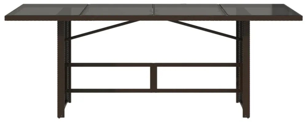 barna polyrattan üveglapos kerti asztal 190 x 80 x 74 cm