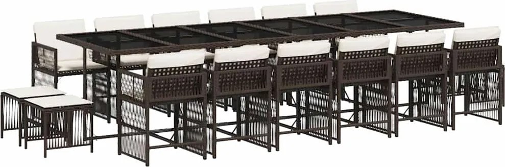 vidaXL 17 részes barna polyrattan kerti étkezőgarnitúra párnákkal