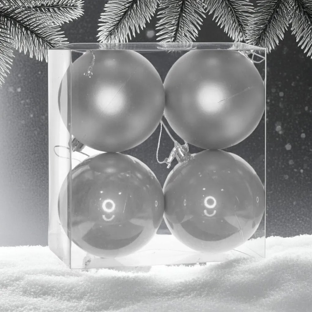 Ezüst műanyag karácsonyi gömb szett 4x10cm