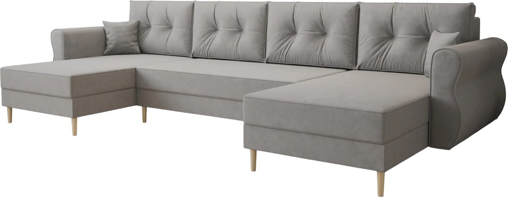 Ágyazható U alakú kanapé SILVIANO 300x140 cm, szürke színű + 2 db díszpárna INGYEN