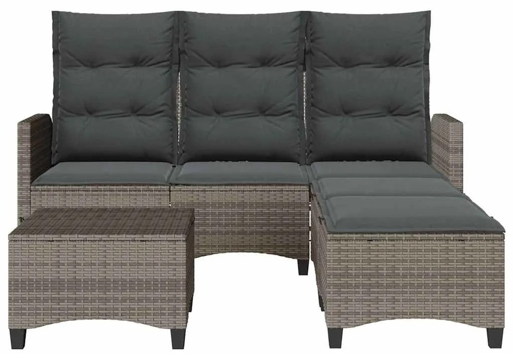3 részes szürke polyrattan kerti ülőgarnitúra párnákkal L-alakú