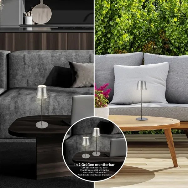 Brilo - LED újratölthető érintésvezérlésű asztali lámpa KIKI LED/2,6W/5V IP44 2600 mAh ezüst