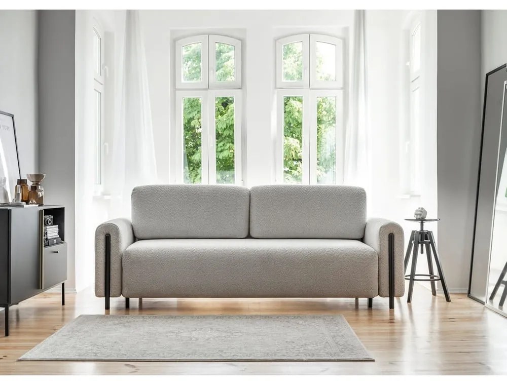 Világosszürke buklé kinyitható-tárolóhelyes kanapé 244 cm Arcadova – ELTAP