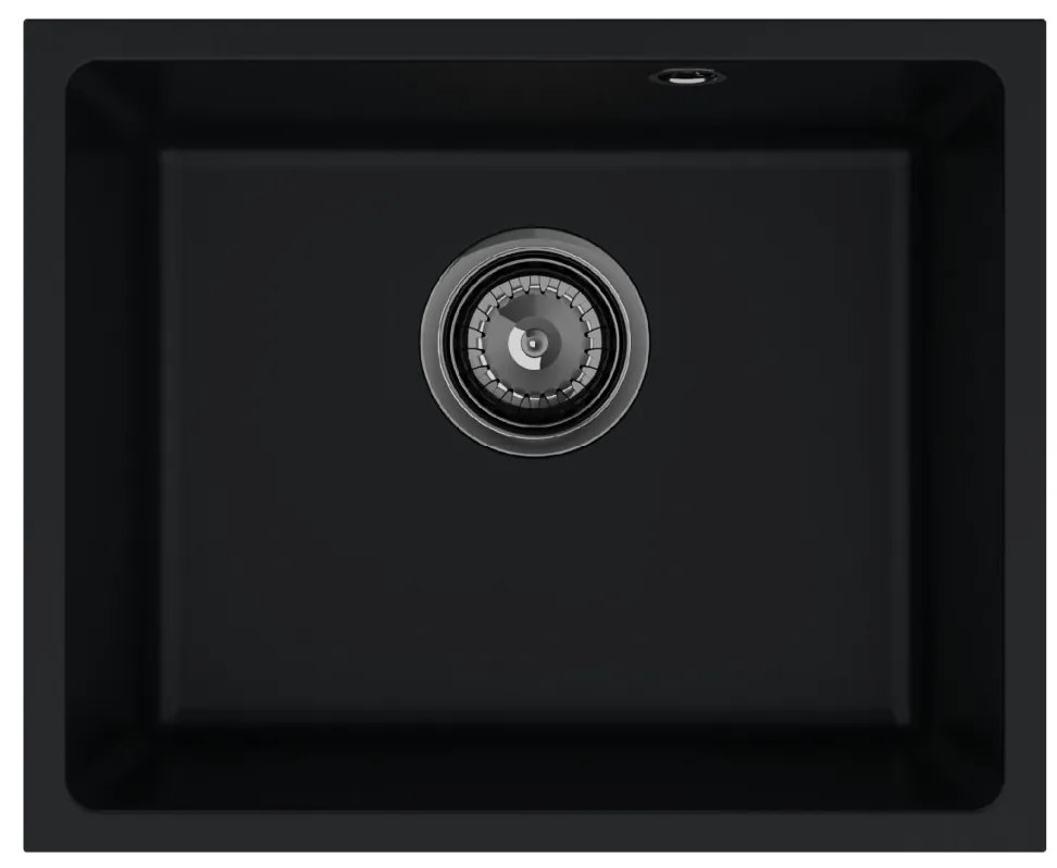 Mosogató minőségi Crypton 55, gránit konyhai mosogató 460x375x205 mm + fekete szifon, fekete, SKQ-CRY.C.1KBO.55.XB