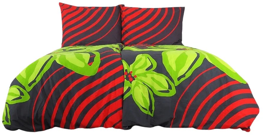 Pamut ágynemű FLOERIC piros-zöld Ágyneműhuzat mérete: 70 x 90 cm | 140 x 200 cm