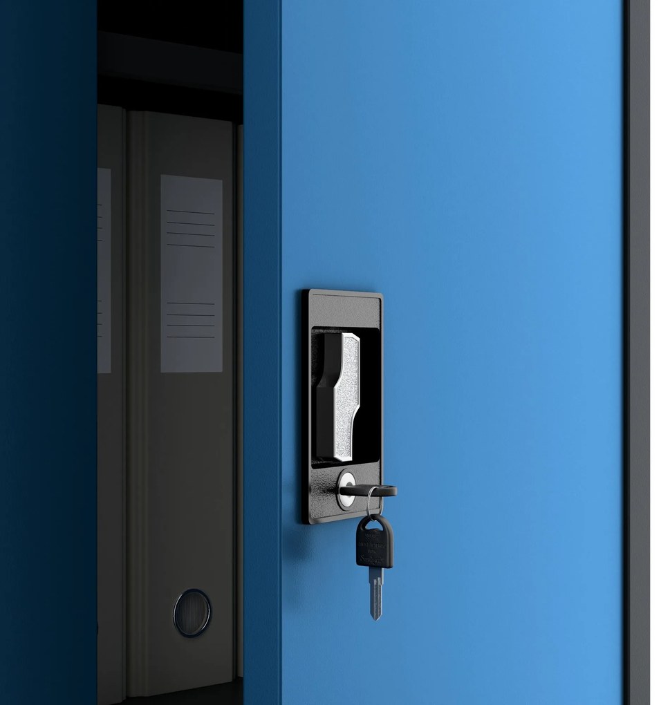 Alacsony fém irattartó szekrény BEATA, 900 x 930 x 400 mm, antracit-kék