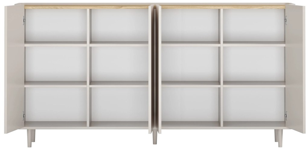 Elivo komód 200 cm négyajtós lábakon - kasmír / olajozott tölgy