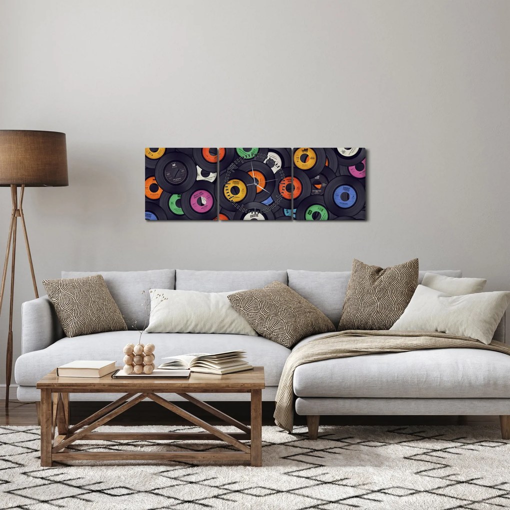 Kép - Zenei gramofonlemezek (órával) (90x30 cm)