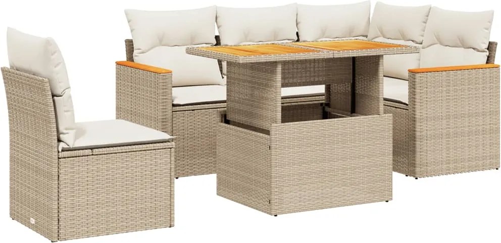 vidaXL 6 részes bézs polyrattan kerti ülőgarnitúra párnával