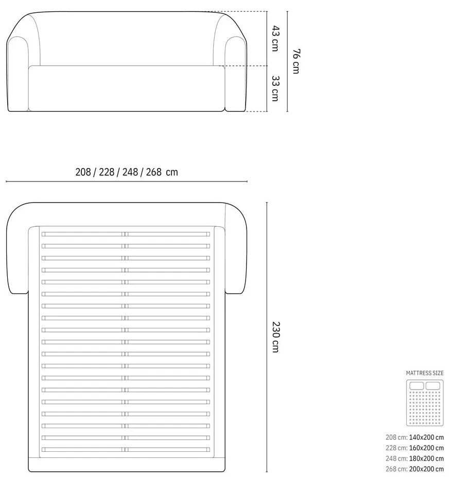 Sötétkék kárpitozott ágyneműtartós franciaágy ágyráccsal 200x200 cm Campi – Cosmopolitan Design