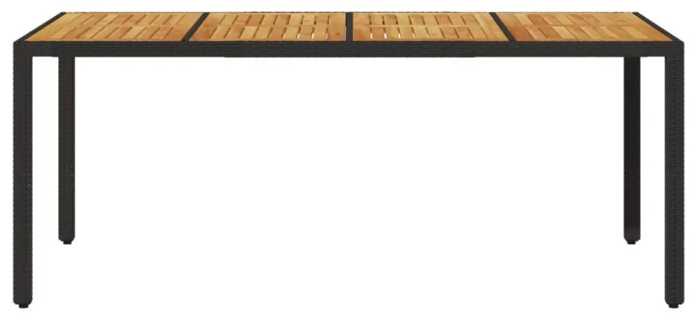 fekete polyrattan kerti asztal akácfa lappal 190 x 90 x 75 cm