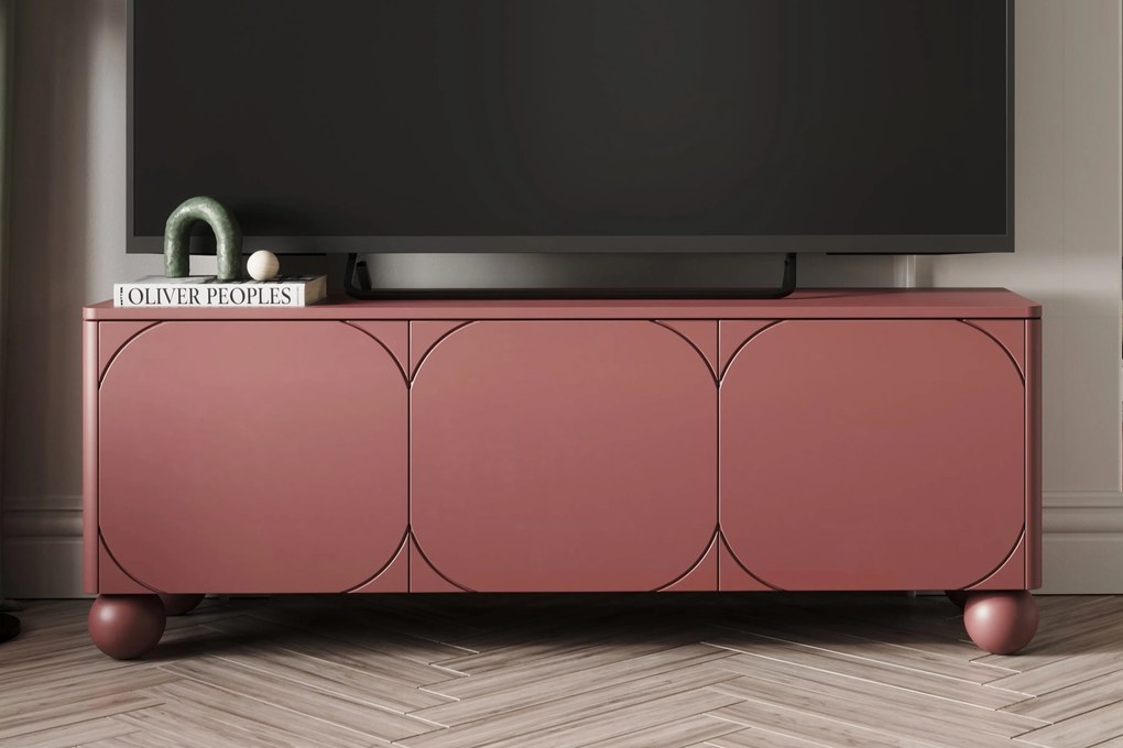 Sonatia II háromajtós TV szekrény, gömblábakon - 150 cm - bordó