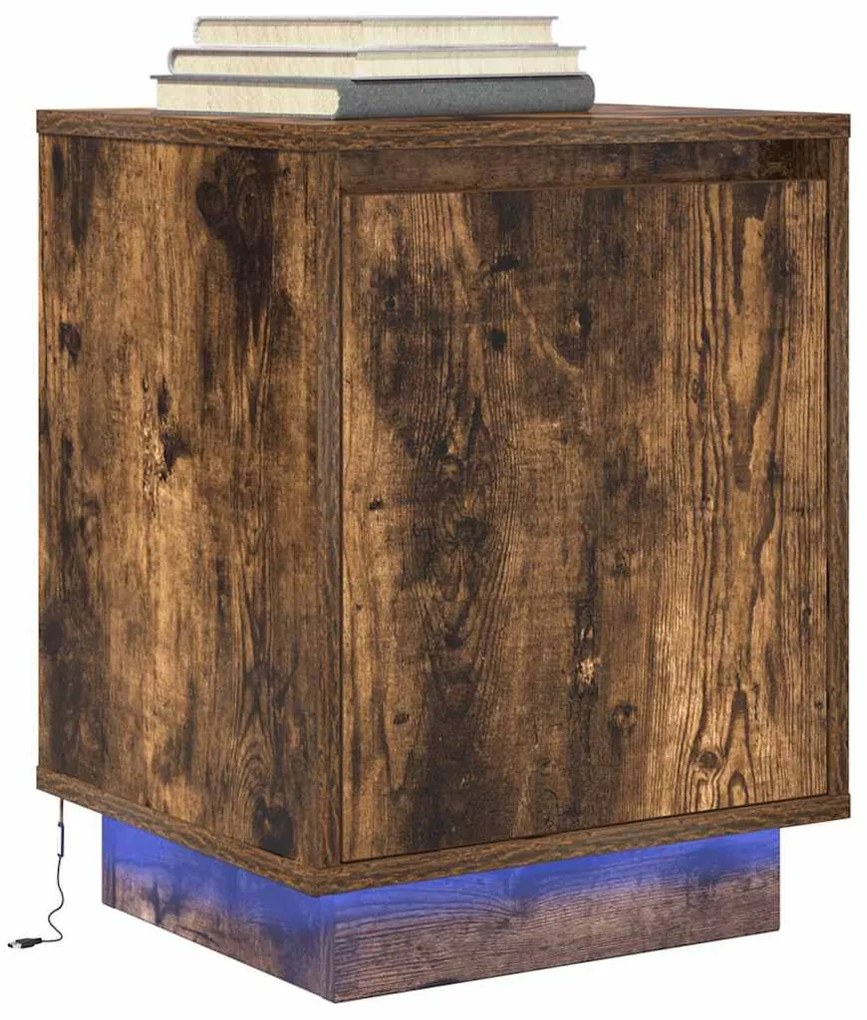 Füstös tölgy színű éjjeliszekrény LED-világítással 38x34x50 cm